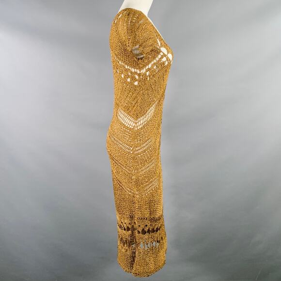 DIANE VON FURSTENBERG Size M Gold Acetate Blend Crochet Dress - Picture 3 of 8